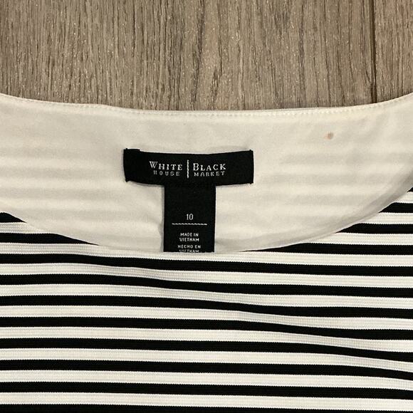White House Black Market Black White Striped Belted Sleeveless Top Size 10 Work - Picture 2 of 11